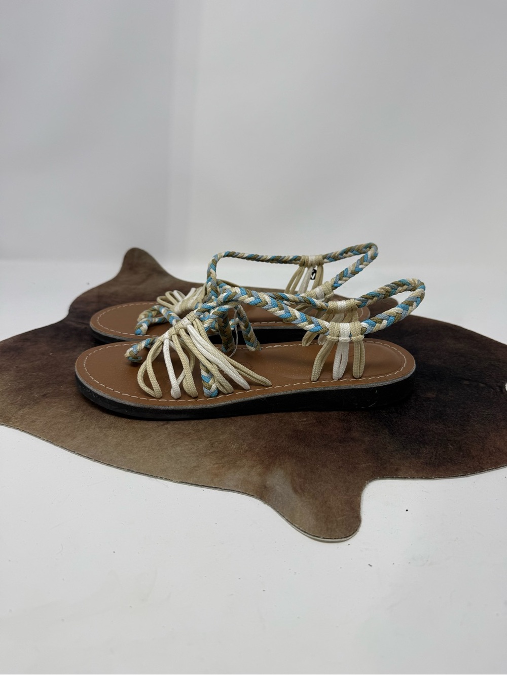 Vines Islandwear Womens Flat Strappy Sandals Blue Tan Boho Size 9 (SBCOJF)